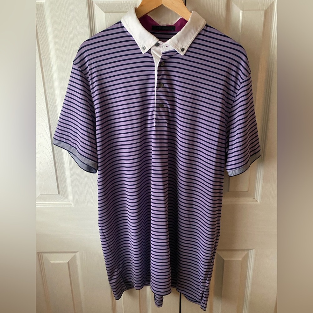 GRAYSON Dakota Performance Golf‎ Polo in Toadflax Purple and Blue Stripe XL